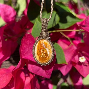 Confidence | Mexican Fire Opal, Cantera Opal Macrame Necklace, Crystal necklace, Healing Gemstone, Macrame Pendant, October Birthstone