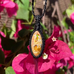 Confidence | Mexican Fire Opal, Cantera Opal Macrame Necklace, Crystal necklace, Healing Gemstone, Macrame Pendant, October Birthstone