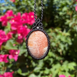Relaxation | Pink Scolecite Macrame Necklace, Scolecite pendant , Scolecite Jewelry ,Healing Stone