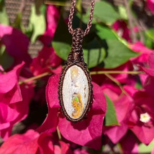 Confidence | Mexican Fire Opal, Cantera Opal Macrame Necklace, Crystal necklace, Healing Gemstone, Macrame Pendant, October Birthstone