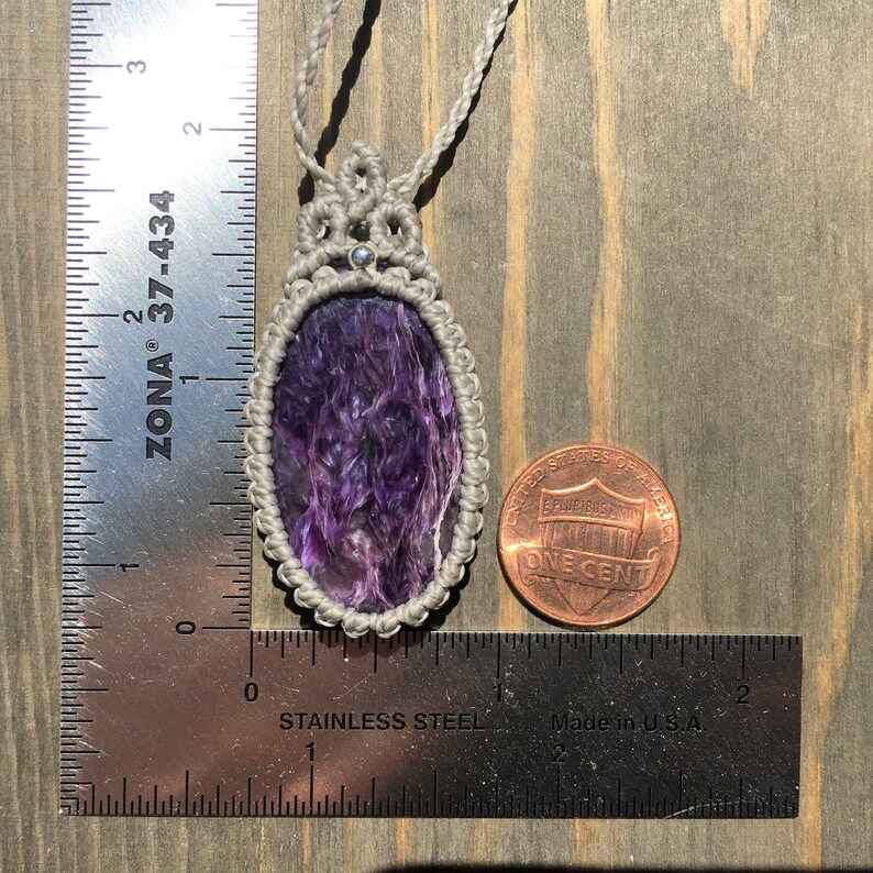 macrame jewelry hippie spiritual balance Yoga gift healing stone bohemian jewelry Purple Charoite Macrame Necklace Charoite Pendant