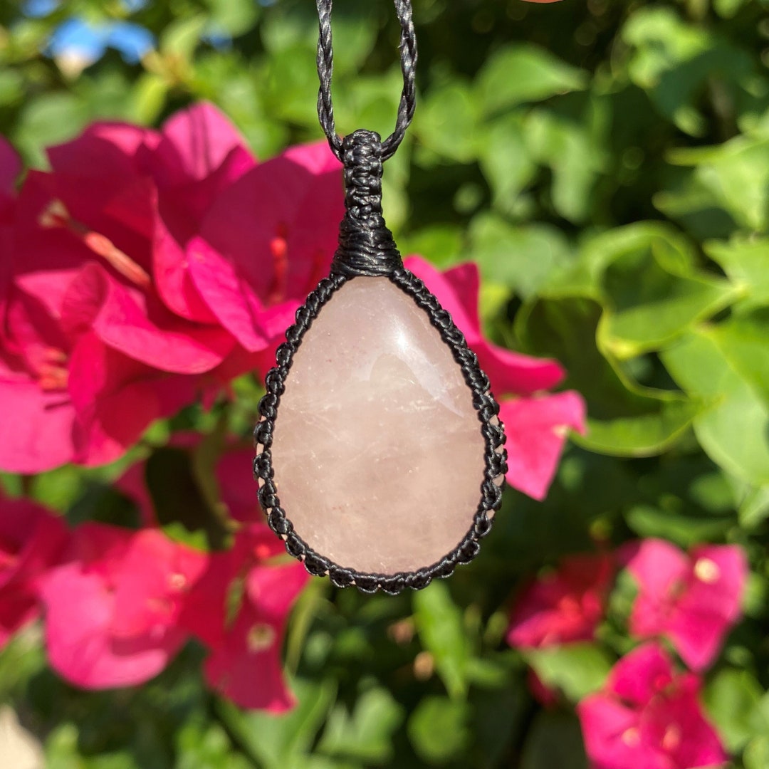 Love Rose Quartz Macrame Necklace, Rose Quartz Pendant, Gift Ideas