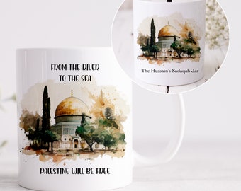 Personalised Palestine Sadaqah Jar | Personalised Palestine Mug | Umrah Gift | Personalised Islamic gift | Family Charity Box | Eid Gift