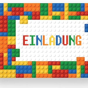 Friendly Fox Bausteine Einladung, 12x Einladungskarten Kindergeburtstag Bauklotze, Geburtstagseinladung