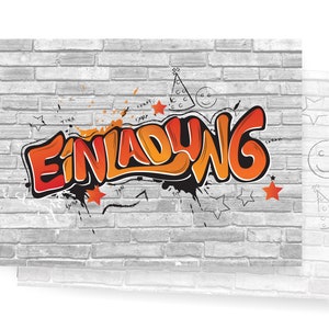 Friendly Fox Graffiti Einladung, 12x Graffiti Einladungskarten Kindergeburtstag Graffiti Art, Geburtstagseinladung Rot
