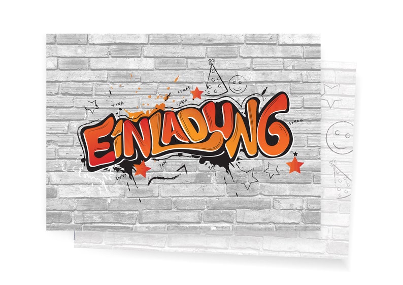 Friendly Fox Graffiti Einladung, 12x Graffiti Einladungskarten Kindergeburtstag Graffiti Art, Geburtstagseinladung Rot