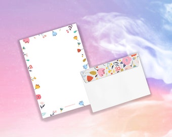 Flowers writing paper, motif paper with envelope, 20 sheets + 20 envelopes, writing paper set FLOWERS, A4 writing paper without lines