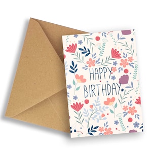 Friendly Fox Geburtstagskarte Happy Birthday, 1x Glückwunschkarte zum Geburtstag, A6 Klappkarte Geburtstag mit Kraftpapier Umschlag
