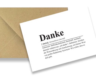 Friendly Fox Dankeskarten Definition, 12x Dankeschön Karten mit Danke Definition, A6 Postkarten mit Kraftpapier Umschlag