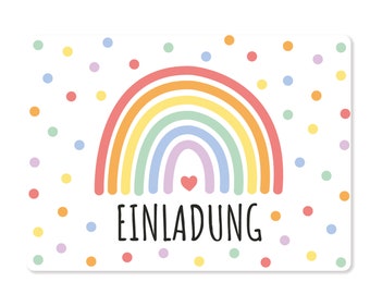 Friendly Fox Regenbogen Einladung, 12x Einladungskarten Kindergeburtstag Regenbogen Party, Geburtstagseinladung