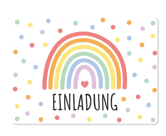 Friendly Fox Regenbogen Einladung, 12x Einladungskarten Kindergeburtstag Regenbogen Party, Geburtstagseinladung