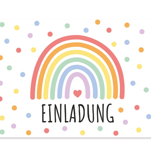 Friendly Fox Regenbogen Einladung, 12x Einladungskarten Kindergeburtstag Regenbogen Party, Geburtstagseinladung