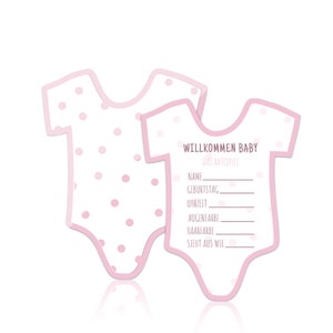 Babyparty Spiel Willkommen Baby, 12 Wettkarten als Babyshower Spiel, Ratespiel & Tisch Deko in einem für Mädchen Babyparty (rosa)