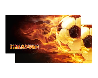 Friendly Fox football invitation, 12x invitation cards for children's birthday football party, flaming football DIN long