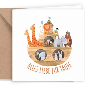 Friendly Fox Karte Taufe "Arche Noah", quadratische Taufkarte mit Umschlag, zur Taufe Arche Noah, Klappkarte