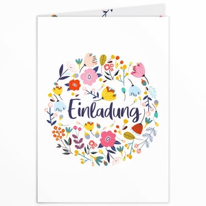 Friendly Fox Blumen Einladung, 12x Einladungskarten zum Geburtstag Hochzeit Taufe Kommunion Konfirmation, DIN A6 Klappkarten mit Umschlag