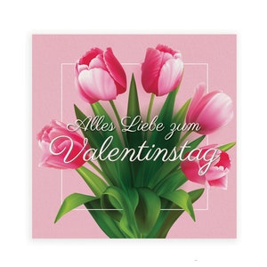 Friendly Fox Valentinstag Karte, 1x Valentinstagskarte mit Umschlag, quadratische Grußkarte zum Valentinstag, Tulpe