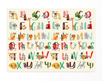 Friendly Fox ABC Gift Wrap for Back to School, 6 Sheets DIN A2, Animal Alphabet Patterned Paper