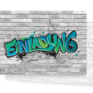 Friendly Fox Graffiti Einladung, 12x Graffiti Einladungskarten Kindergeburtstag Graffiti Art, Geburtstagseinladung