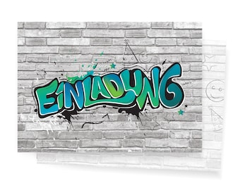 Friendly Fox Graffiti Invitation, 12x Graffiti Invitation Cards for Children's Birthday Parties, Graffiti Art, Birthday Invitation