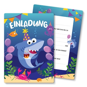 Friendly Fox Shark Invitation, 12 Invitations Children's Birthday Underwater, Swimming Pool Birthday Invitation Boy Girl
