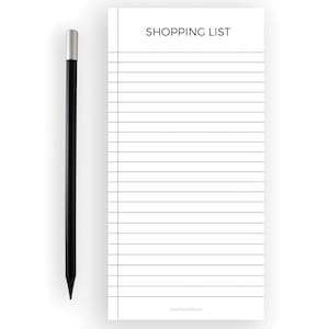 May include: A white shopping list notepad with black lines and the text "SHOPPING LIST" at the top. The notepad has a website address at the bottom: www.friendlyfox.de.
