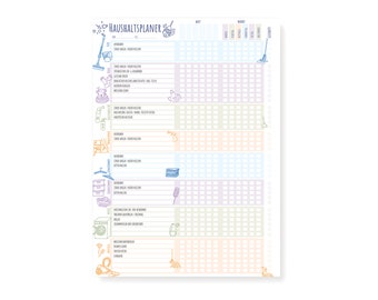 Friendly Fox Haushaltsplaner Familie mit Aufgaben, Aufgabenplaner für Haushalt Familie WG, DIN A4 Planungsblock Putzplan für den Haushalt