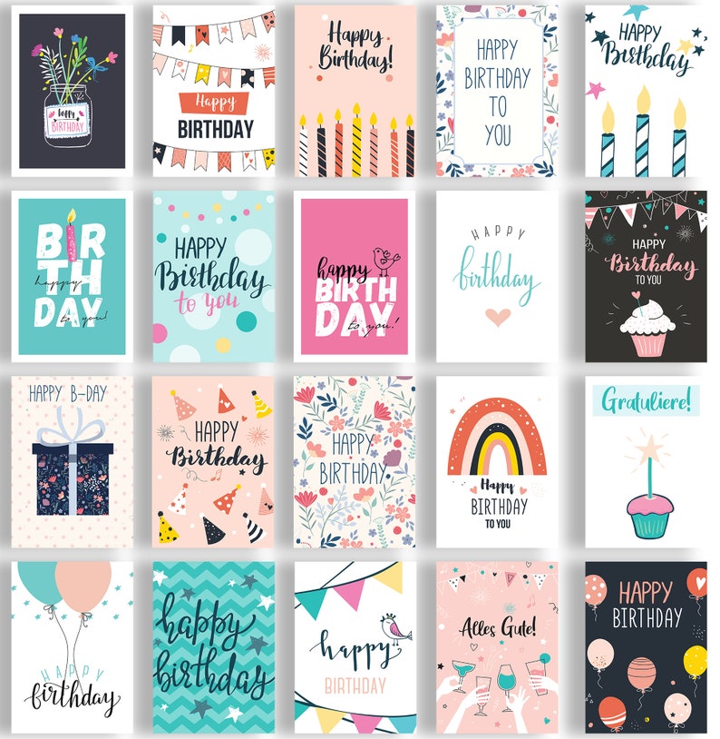 Cartes d'anniversaire Friendly Fox, 20x cartes de vœux d'anniversaire, cartes postales de joyeux anniversaire DIN A6, set 2 image 1