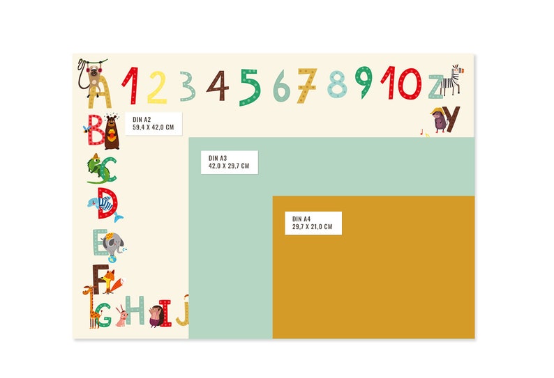 Kinder Schreibtischunterlage ABC, XXL Notizblock A2 Schreibunterlage ABC & Zahlen 1 10, Malunterlage Vorschulkinder Grundschule Bild 5