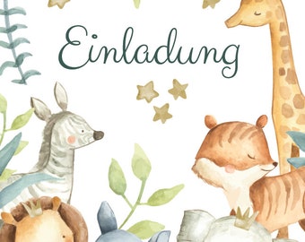 Friendly Fox Aquarell Dschungel Einladung, 12x Einladungskarten Kindergeburtstag  Dschungel, Geburtstagseinladung