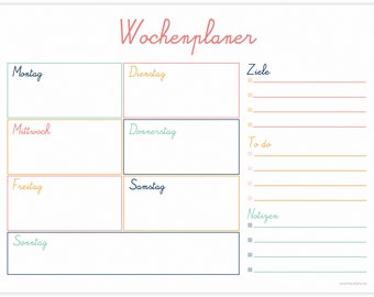 Wochenplaner Meine Woche, DIN A4 To Do Planer undatiert, Weekly Planer Schreibtischunterlage Block, Notizblock Regenbogen Schrift