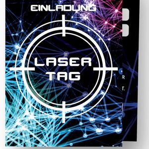 Friendly Fox Lasertag Einladung, 12x Einladungskarten Kindergeburtstag Lazertag Spiel, Kinder Geburtstagseinladung Laser Tag