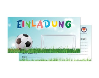 Friendly Fox Fussball Einladung, 12x Einladungskarten Kindergeburtstag Fussball Tor, Geburtstagseinladung DIN lang