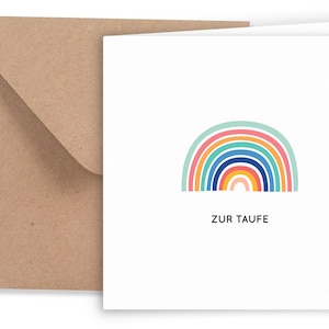 Friendly Fox Karte zur Taufe "Regenbogen", quadratische Taufkarte mit Umschlag, Baby Junge Mädchen zur Taufe Klappkarte