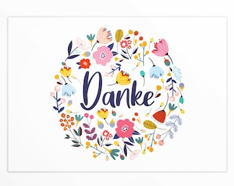 Dankeskarten Blumen, 12x Dankeschön Karten mit Blumen, A6 Klappkarten Danke mit Umschlag