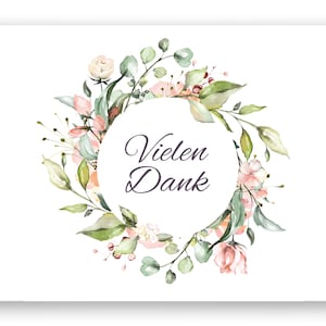 Friendly Fox Dankeskarten Blumenkranz, 12x Dankeschön Karten mit Blumenkranz, DIN A6 Klappkarten Danke mit Kraftpapier Umschlag
