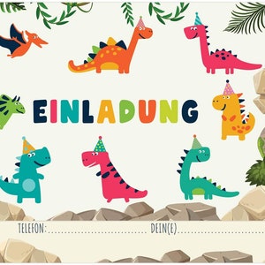 Friendly Fox Dino Einladung, 12x Einladungskarten Kindergeburtstag Dino Party, Dino Geburtstag Junge Mädchen