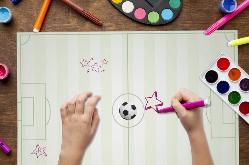 Desk pad for boys football, DIN A2 coloring pad football, desk pad made of paper for children, football desk pad image 2