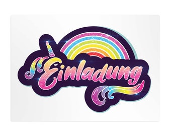 Friendly Fox Glitzer Regenbogen Einladung, 12x Einladungskarten Kindergeburtstag Regenbogen Party, Geburtstagseinladung mit Glitzerlack