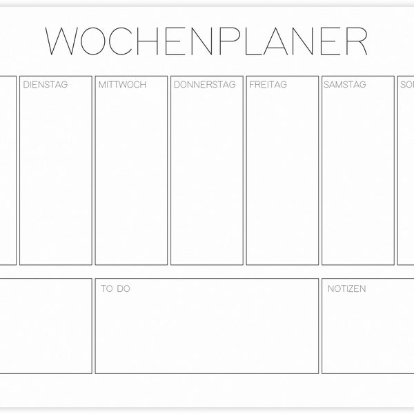 Weekly planner My week, DIN A4 to do planner undated, weekly planner desk pad block, notepad black and white