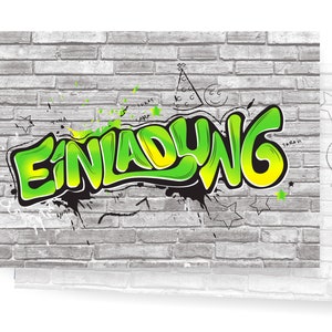 Friendly Fox Graffiti Einladung, 12x Graffiti Einladungskarten Kindergeburtstag Graffiti Art, Geburtstagseinladung Grün