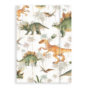 Friendly Fox Kinder Sammelmappe Dino, Dino Schulmappe Kinder, Postmappe A4 Schule mit Gummizug, bunte Hausaufgabenmappe Kinder Schule