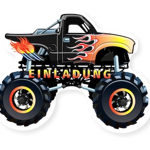 Friendly Fox Monster Truck Einladung, 12 Einladungskarten Kindergeburtstag Monster Truck, Geburtstagseinladungen Monster Auto Truck