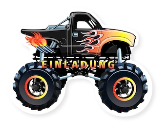 Friendly Fox Monster Truck Einladung, 12 Einladungskarten Kindergeburtstag Monster Truck, Geburtstagseinladungen Monster Auto Truck