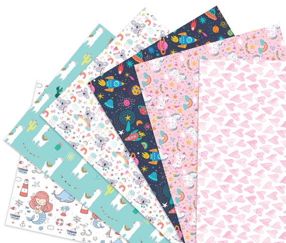 Friendly Fox Kinder Geschenkpapier, 6x DIN A2 Bögen Geschenkpapier für Kinder, Kinder Bastelpapier