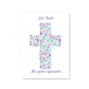 Friendly Fox Karte zur Taufe "Kreuz", 1x Taufkarte mit Umschlag, zur Taufe Blumen Kreuz, DIN A6 Klappkarte Taufe Junge Mädchen