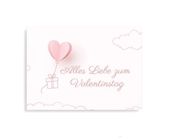 Valentinstag Karte, 1x Valentinstagskarte mit Umschlag, DIN A6 Grußkarte zum Valentinstag, Ballon