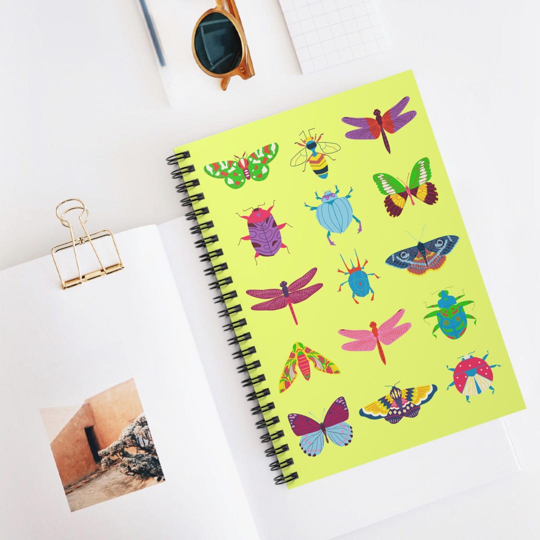 Insect Notebook Insect Spiral Pattern Notebook, Bugs & Butterflies Ruled Journal - Etsy