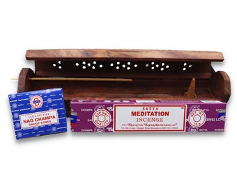 Räucherstäbchen Starter Set, Satya Räucherstäbchen, Satya Räucherkegel, Räucherstäbchen Halter, Räucherkiste, Räucherbox