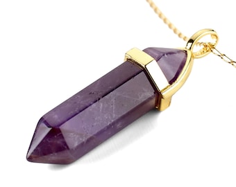 LAVISA Edelsteinkette Obelisk gold, 55cm Halskette mit Edelstein Amethyst, Rosenquarz, Lapis Lazuli, Bergkristall